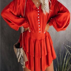 NWT Vici Boho Peasant Dress Smocked Burnt Orange Terracotta Mustard Seed size M